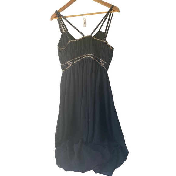 Randolph Duke black maxi embroidered toga dress spaghetti straps boho size 10 - Picture 2 of 8